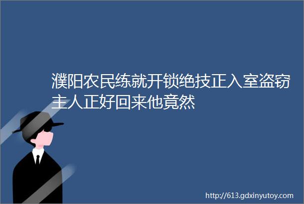 濮阳农民练就开锁绝技正入室盗窃主人正好回来他竟然