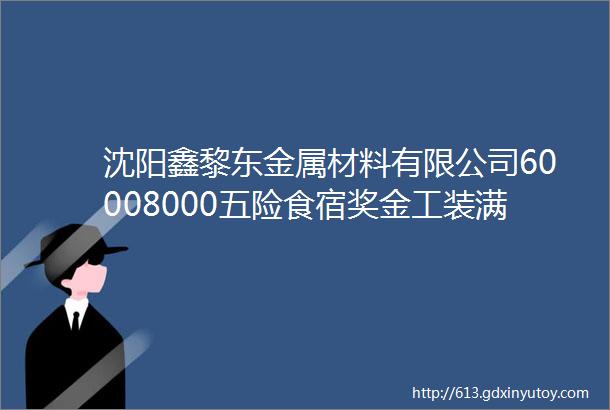 沈阳鑫黎东金属材料有限公司60008000五险食宿奖金工装满勤节假日礼品加班费