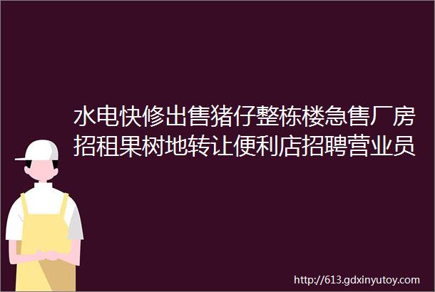 水电快修出售猪仔整栋楼急售厂房招租果树地转让便利店招聘营业员奶油草莓团购文具店开业优惠设备转让